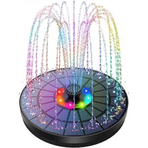 Led Fontaine Solaire Ext&eacute;rieure Flottante 3W Pompe Bassin Solaire avec Batterie, Lumi&egrave;res Color&eacute;es led et 7 Buses, pour Exterieur Ja