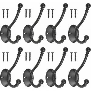 Lot de 8 crochets porte-manteaux vintage en m&eacute;tal noir avec 16 vis R&eacute;tro Crochet de Manteau M&eacute;tal Noir Pat&egrave;re Murale &agrave; Visser Individuelle Pat&egrave;re
