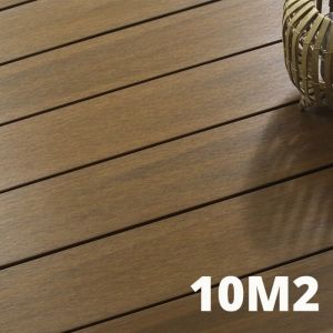 Kit Terrasse Composite NAVIA 10m&sup2; - Teck - 31 lames de Terrasse (220 x 14.5 x 2.2 cm) - Fixation par Clips - Cobra Hybrid - Terrasse Bois