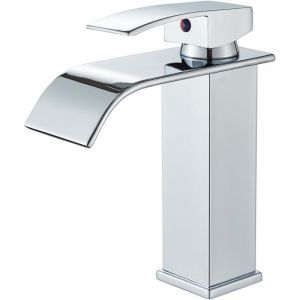 Robinet de salle de bain chrom&eacute;,Mitigeur Lavabo Cascade Robinet de lavabo monocommande avec bec hauteur 13 cm, mitigeur pour eau froide et chaude