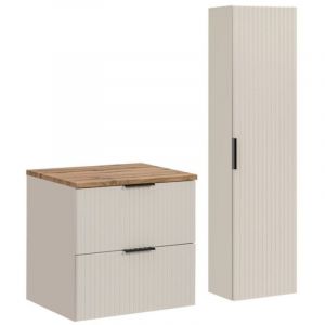 Ensemble de salle de bains NOXERA 60 cm &ndash; Marron congo & wotan &ndash; Plan vasque + colonne