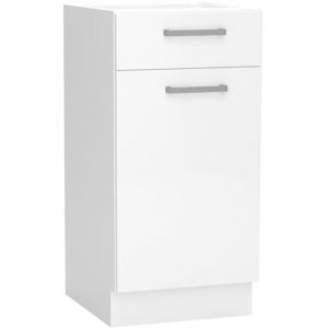 Meuble bas de cuisine avec 1 porte et 1 tiroir coloris blanc - longueur 40 x profondeur 44,60 x hauteur 82 cm