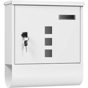 Bo&icirc;te aux Lettres Woltu 30,5x10x33,5 cm, Bo&icirc;te Postale avec Compartiment &agrave; Journaux, Porte-Nom, Bo&icirc;te aux Lettres Murale, avec 2 Cl&eacute;s, Blanc