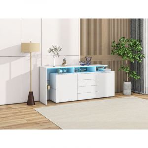 Buffet avec &eacute;clairage LED, meuble blanc laqu&eacute;, ensemble de salon, meuble multifonctionnel.