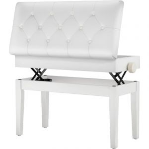 Tabouret Piano,Siege Piano,Banc Piano avec Coussin en Cuir PU,Réglable en Hauteur,72x33x48-58CM,avec Espace de Rangement- Couleur blanc