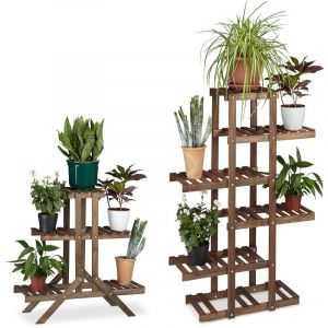 Relaxdays - 2x &Eacute;tag&egrave;re &agrave; plantes en kit, Escalier &agrave; fleurs, &Eacute;tag&egrave;re &agrave; plantes, Support &agrave; fleurs, Multi-&eacute;tag&egrave;res, 5 niveaux, en bois
