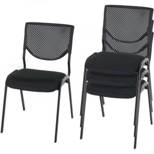 HHG - jamais utilisé] Lot de 4 chaises de conférence / visiteur T401, empilable, siège noir, pieds noirs