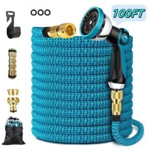 tuyau d'arrosage avec 10 buses de pulvérisation, connecteur en laiton, tissu 3750D, tuyau extensible avec noyau en latex à 4 couches-15m/50ft