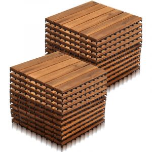 Tolletour - swanew 22x Dalles de terrasse en bois d'acacia Mosaïque 30x30cm Dalle clipsable 2m² balcon jardin
