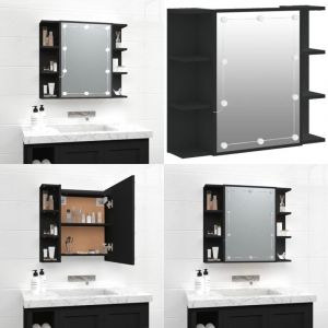 Vidaxl - Armoire &agrave; miroir avec led noir 70x16,5x60 cm - Armoire De Toilette - Meuble De Salle De Bain - Miroir Lumineux - &Eacute;clairage Led - Rangement