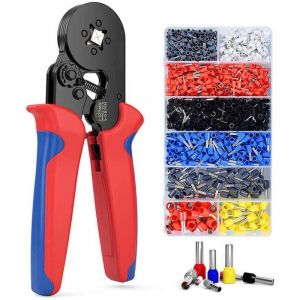 Pince &agrave; Sertir, Kit D'outils de Sertissage avec 1200 Cosses Embouts de C&acirc;ble Pince &agrave; Embout R&eacute;glable, Pince &agrave; Sertir les Embout Fil Electrique(Pince