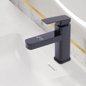 Parkside - Robinet de lavabo avec affichage numérique de la température à led, mitigeur de salle de bain noir