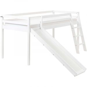 Lit Enfant en Bois de Pin 90 x 200 cm &agrave; Lattes avec Tobogan Blanc Staple