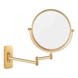 Trimec - Miroir grossissant,Miroir Grossissant x10 Mural Rond Salle de Bain Miroir de Maquillage Mural Doré Miroir à Raser avec Bras Flexible