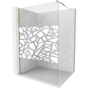 Mexen - Paroi de douche Kioto Walk-in 100 x 200 cm, motif blanc 8 mm, dor&eacute; - 800-100-101-50-85