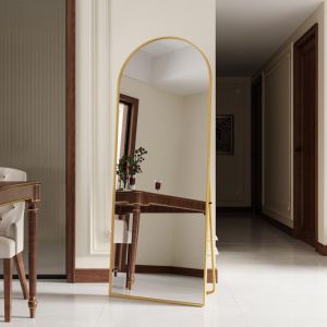 Miroir sur Pied arqué, 165x60 cm, avec cadre en métal, Miroir sur Toute la Longueur, miroir mural, pour salon ou dressing - Doré