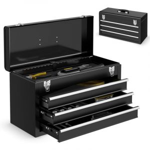 COSTWAY Bo&icirc;te &agrave; Outils en M&eacute;tal avec 3 Tiroirs, Coffre &agrave; Outils avec Plateau de Rangement Sup&eacute;rieur 2 Loquets et Doublures en EVA et Poign&eacute;e de