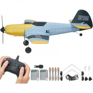 Mophorn Avion RC - 2,4 GHz 3 canaux, gyroscope 6 axes, 2 batteries, planeur RC de chasse de la Seconde Guerre mondiale, vol facile pour tous les âges