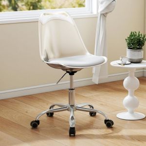 COSTWAY Chaise de Bureau Transparente, Chaise Roulante sans Accoudoirs avec Si&egrave;ge Pivotant et Coussin, Chaise de Coiffeuse R&eacute;glable en Hauteur avec