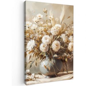 TABLEAU SUR TOILE Fleurs - Vase - Nature morte - Beige Tableau D&eacute;coration Murale 60x90 cm