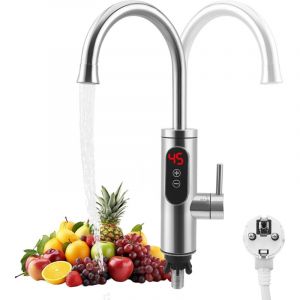 Robinet d'eau chaude et Froid 3300 W, Robinet &eacute;lectrique avec chauffe-eau instantan&eacute; en Acier Inoxydable, robinet de cuisine Rotation &agrave; 360 &deg; pour