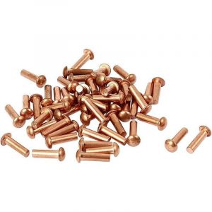 3mm x 10mm tige Boulons &agrave; t&ecirc;te plate cuivre massif Rivets Attaches Dor&eacute; Lot de 50