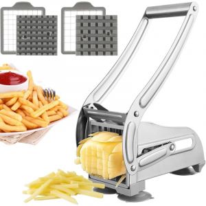 Largeight - jamais UTILISÉ]Coupe Frite Professionnel, Acier Inoxydable Decoupe Frite avec 2 Lames de Rechange, Coupe Frites Manuel Antidérapant,
