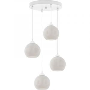 Suspension Riffle Blanche 4 Abat-Jour Plats Blanc Boule E27