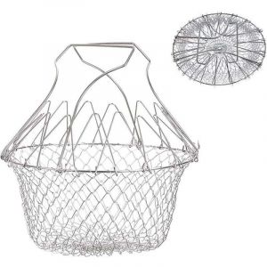 Panier a Frites Pliable en Acier Inoxydable - Passoire Cuisine Pliable - Panier Friteuse en Maille pour Cuisson frites, Vapeur & Rin&ccedil;age L&eacute;gumes &