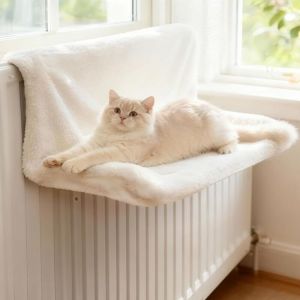 Hamac pour Chat, Confortable Hamac Chat Radiateur, Facile &agrave; Nettoyer Blanc Lit Radiateur pour C-Hat, Laine d'agneau Lit Suspenduchat pour Leschats