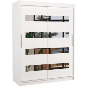Les Tendances - Armoire de chambre blanche 2 portes coulissantes blanc et miroirs horizontaux Bozika 150cm