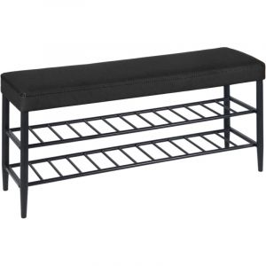Banc &agrave; chaussures Relaxdays, assise rembourr&eacute;e en simili cuir, 2 &eacute;tag&egrave;res pour 8 paires, H x L x P 50x100x30 cm, noir