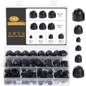 145 Pièces Cache Ecrou, M4 M5 M6 M8 M10 M12 Cache Boulon Noir Bouchon Ecrou Cache Tete de Vis Capuchon Ecrou, Hexagonal Protection Cache pour Écrous