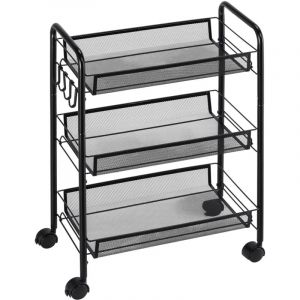 Chariot &agrave; 3 niveaux avec paniers desserte &agrave; roulettes chariot de rangement roulante 45 x 26,5 x 63 cm Noir-Noir