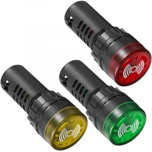 CCYKXA Voyant lumineux 3 pi&egrave;ces avec avertisseur sonore, 220 V CA, montage sur panneau 22 mm, alarme clignotante pour panneaux de commande