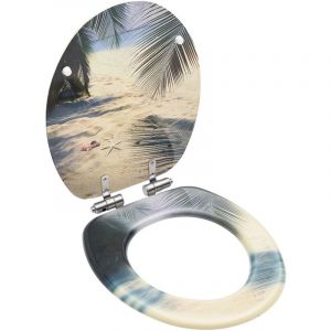 Abattant WC Si&egrave;ge WC avec couvercle &agrave; fermeture en douceur MDF Plage 35512