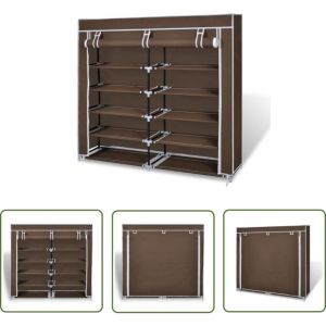 The Living Store - Armoire à chaussures avec housse 115 x 28 x 110 cm Tissu Marron - Armoire à Chaussures - Meuble Chaussure - Étagère Chaussures