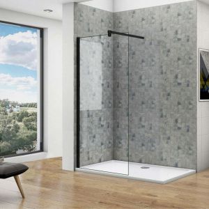 Ocean Sanitaire - Océan Paroi De Douche 80x200cm En Noire Mat Paroi à L'italienne En 8mm Verre Anticalcaire Livré Avec Une Barre De Fixation 140cm En