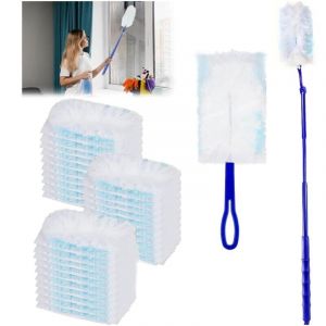 Linghhang - Recharges de plumeau 52 pièces, livrées avec 1 plumeau à manche, 1 plumeau télescopique, les recharges de plumeau retiennent la poussière