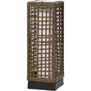 Lampadaire solaire ext&eacute;rieur en r&eacute;sine tress&eacute;e avec capteur de lumi&egrave;re sans fil et chargeur int&eacute;gr&eacute;, 15,5 x 15,5 x 46 cm