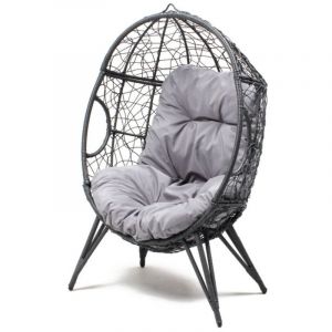 Fauteuil &oelig;uf sur pied en r&eacute;sine gris effet rotin JANE