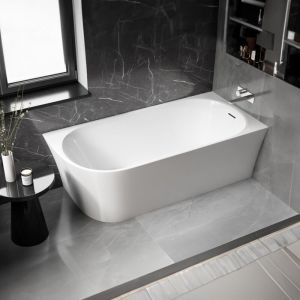 Bernstein - Baignoire îlot acrylique avec siphon, vidage et trop plein, montage à droite - 170x78x58cm - Garantie 5 ans - Blanc brillant - nora corner