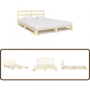 Cadre de lit de palette sans matelas bois massif pin 180x200 cm - Cadre De Lit - Lit Plateforme - Lit En Bois - Lit Double - Meuble Chambre