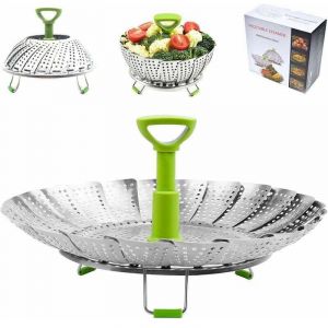 Panier Vapeur Inox, 9'' Cuit Vapeur Inoxydable pour Autocuiseur avec Manche Télescopique, Panier pour Cuire à la Vapeur, Fleur Marguerite Cuisson