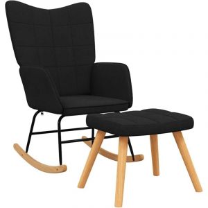 D&eacute;coshop26 - Fauteuil &agrave; bascule d'allaitement rembourr&eacute; relax pour salon avec repose-pieds en tissu noir DEC028880