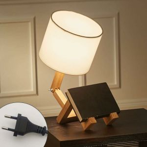 Créatif Robot Lampe de bureau, Réglable peut mettre des livres Bois Lampe de chevet avec la nuance de lampe de tissu Vis E27 Pour Eclairage décoratif