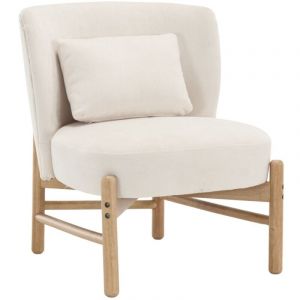 Wahson Office Chairs - Fauteuil relax, Fauteuil de Salon avec Pied Bois Fauteuil Chambre en Chenille avec Assise &Eacute;pais Fauteuil pour Salon, Blanc