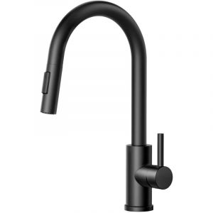 Robinet Cuisine Noir, Mitigeur Cuisine Douchette Evier Cuisine Pivotant &agrave; 360&deg; d'&Eacute;vier &agrave; Arc &Eacute;lev&eacute; Pulv&eacute;risateur Escamotable 2 Modes