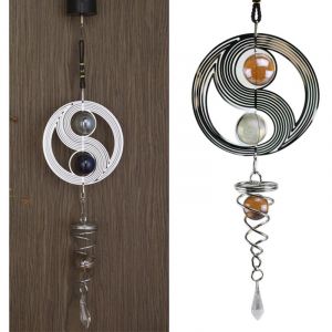 Carillon &eacute;olien Taichi en acier inoxydable, boule miroir rotative, d&eacute;co jardin ou int&eacute;rieur