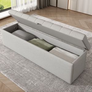Banc de table rembourr&eacute;-Lin textile-Pouf lit convertible-Rangement int&eacute;gr&eacute;-Gris clair-141x41,5x42(cm)